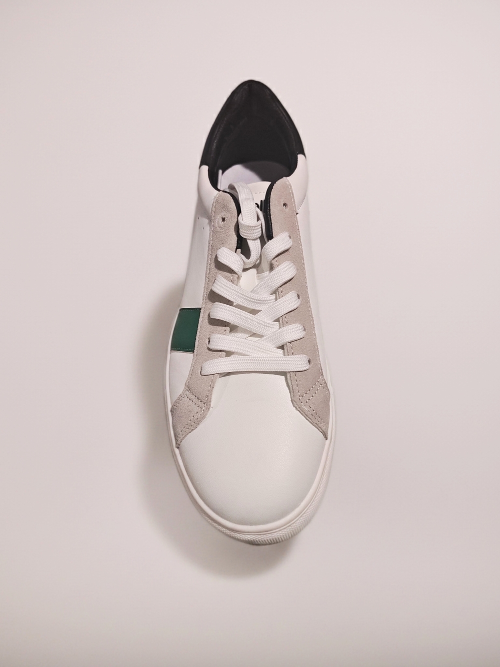 Cavalli Class White Leather Sneaker with Green Stripe and Gray Suede